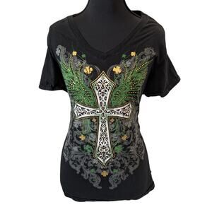 Y2K Fitted Graphic V-Neck Tee | Women's S | Clover